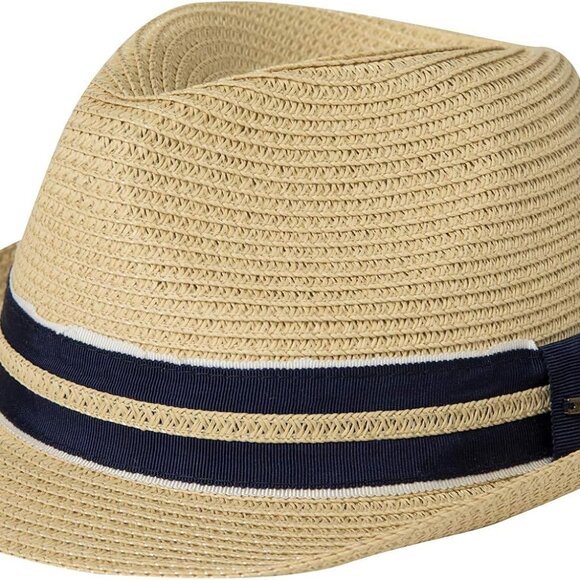 Stylish Tan Fedora Hat with Navy Band - Picture 1 of 5